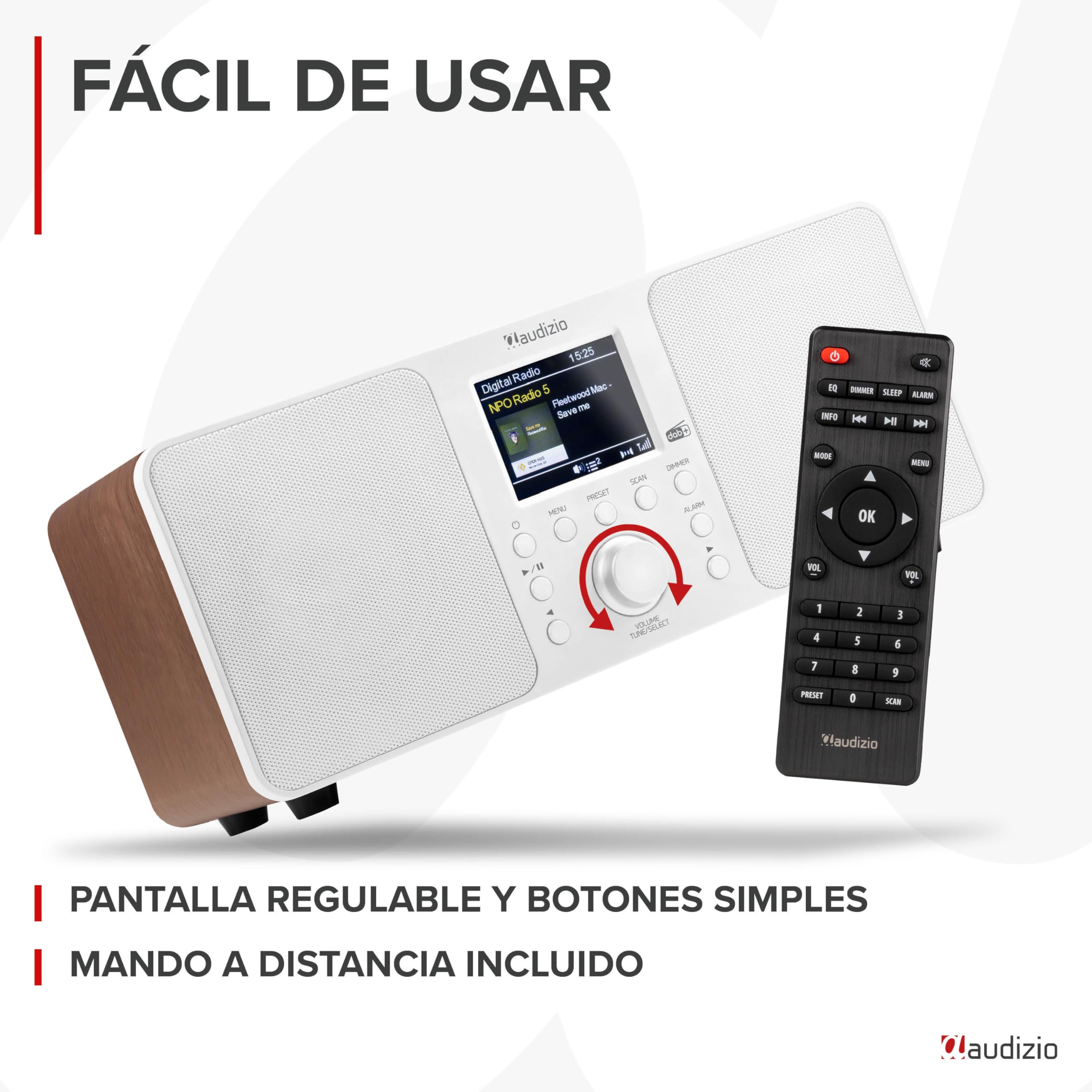 Audizio Genua Dab Radio Digital Dab con Bluetooth, Altavoz estéreo, Pantalla Color de 2,8", Radio FM, Mando a Distancia, Función Doble Alarma y Apagado, transmisión inalámbrica, en Color Blanco