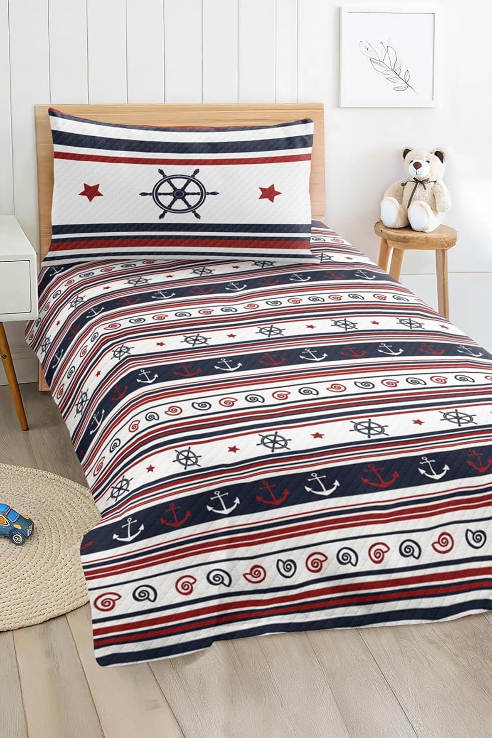 SODEF Single Quilt Set Sea Theme Kids and Teens Room Bedspread Cover, 3D Digital Print, 2 Piece Cotton Polyester Blend - Multicolor, One Size