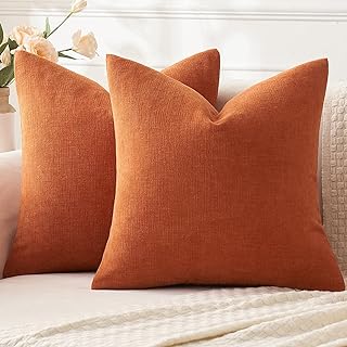 MIULEE Burnt Orange Couch Pillow Covers 18x18 Inch, Set of 2 Soft Chenil...