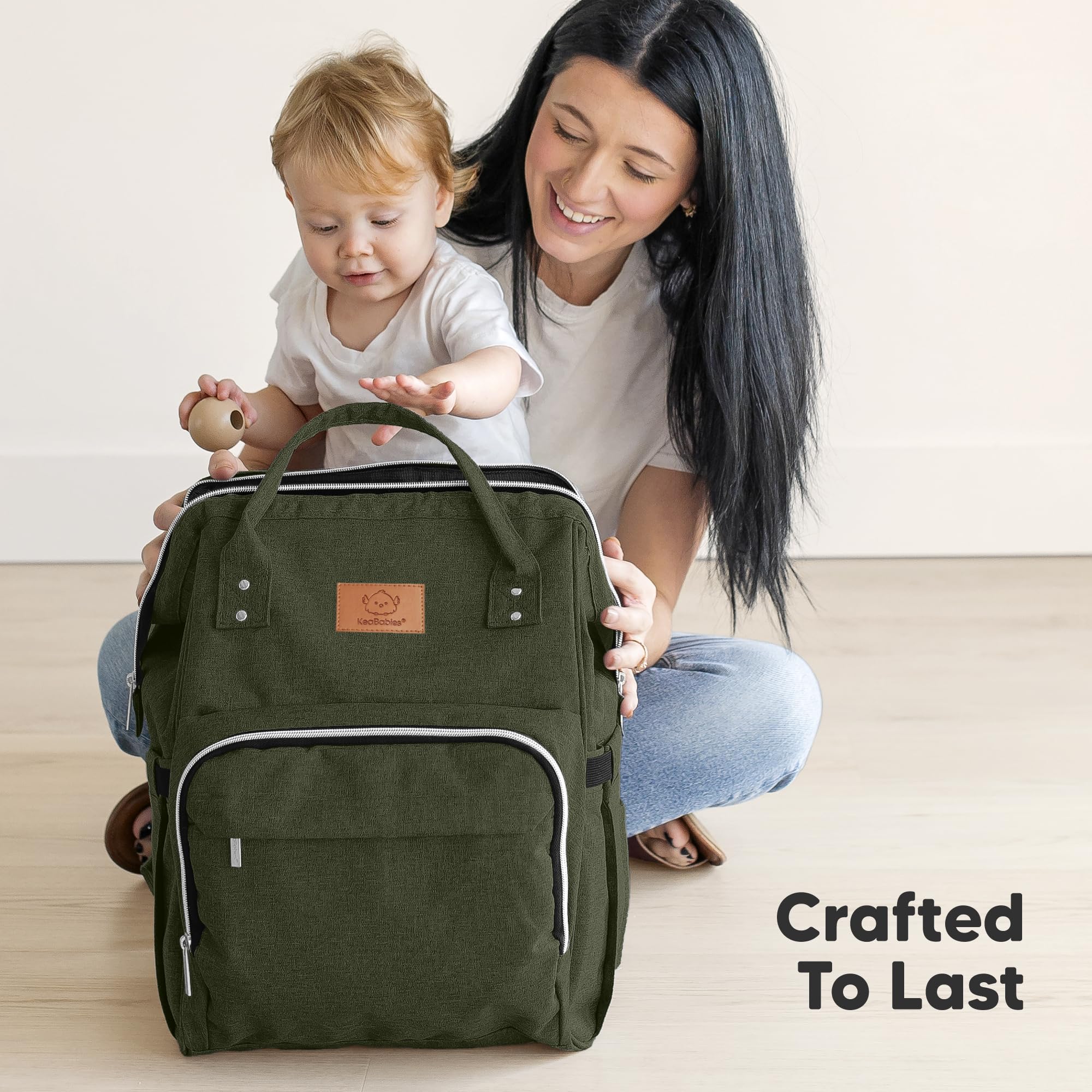 KeaBabies borsa fasciatoio con fasciatoio - zaino fasciatoio per bambini,bambine,borsa per pannolini multifunzionale impermeabile, zaino fasciatoio grande per bambini, borse per la Mama(Dark Olive)