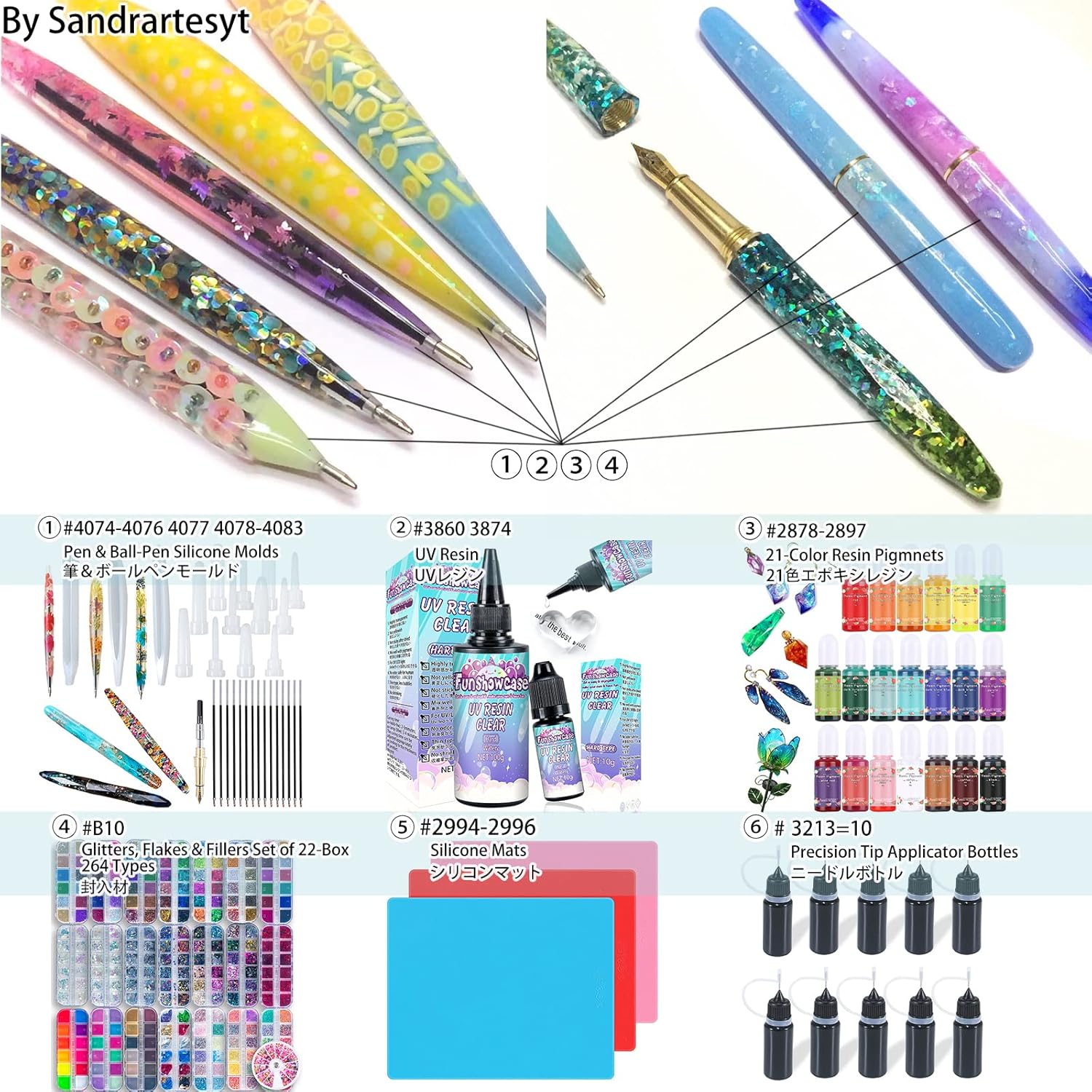 FUNSHOWCASE Fountain Pen and Ball-Pen Silicone Molds Epoxy UV Resin Casting Kit of 22