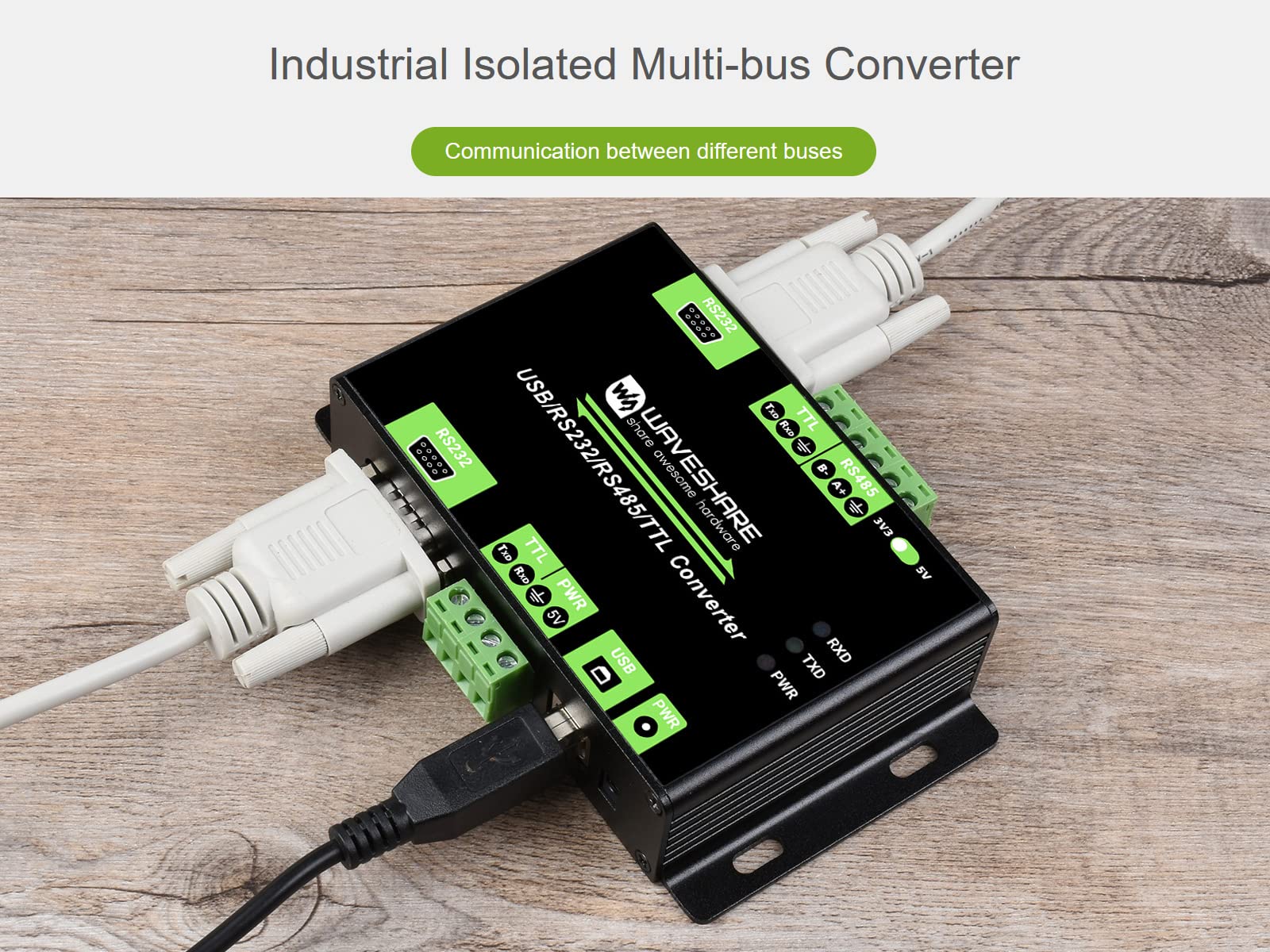 USB/RS485/RS232/TTL Converter Industrial Isolated Multibus Converter Support USB/RS232/TTL to RS232/485/TTL, Built-in Multi Protection Circuits, Fast Communicating, Better Compatibility