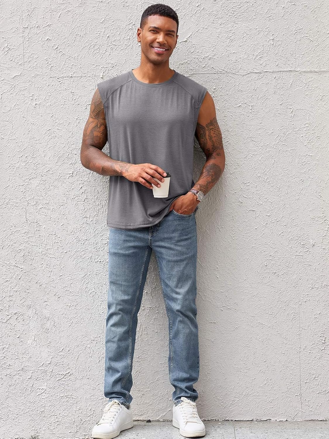 Runcati Mens Sleeveless Tank Tops Workout Cut Off Shirt Athletic Muscle Gym T Shirts - Image 4