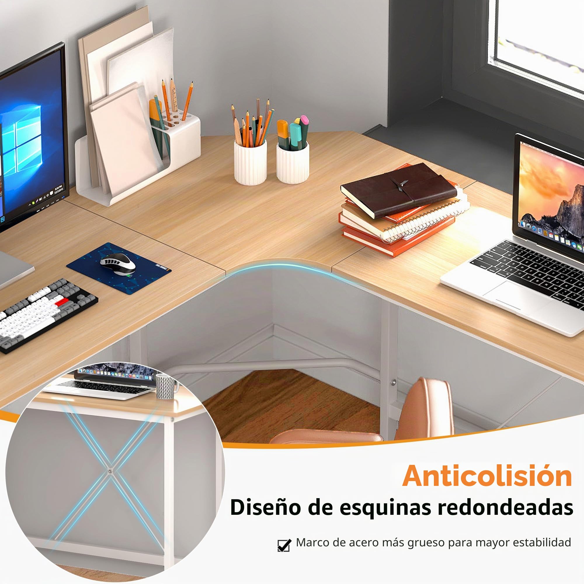 SogesHome Mesa de ordenador de esquina, escritorio de oficina en forma de L, mesa grande para juegos, mesa de esquina, mesa de oficina, estación de trabajo para casa y oficina