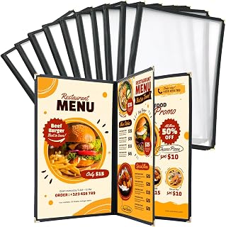 Legal Size Menu Cover, 10 Pack 8.5x14 Clear PVC Menu Sleeves, 3 Page
