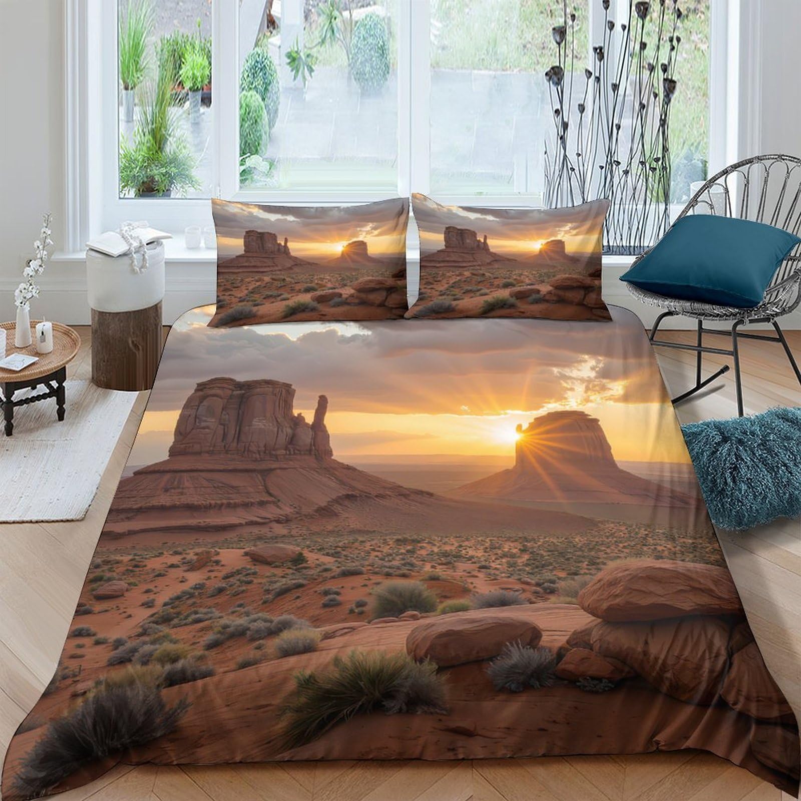 Ctjqhvkz Style-5 3D Printed Sunset Monument Valley Fitted Sheet Microfiber Soft Breathable Canyon Bed Cover Bedroom Decor Single（135X200cm）