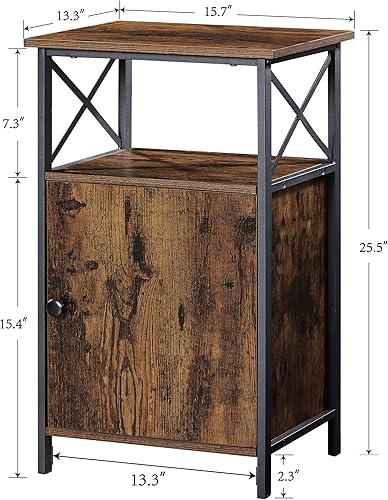 Miniatura 6 de VECELO Mesa auxiliar de 26 pulgadas con armario de almacenamiento, mesita de noche de gran capacidad para sala de estar, dormitorio, oficina, fácil