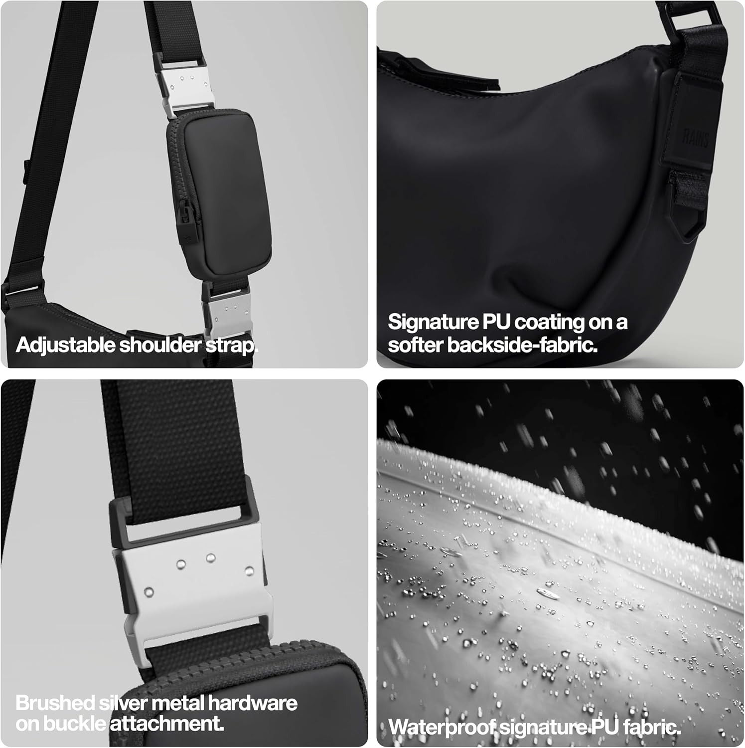 RAINS Valera Shoulder Bag, Unisex for Men and Women, Black – Waterproof PU Fabric Crossbody Bag - Image 3