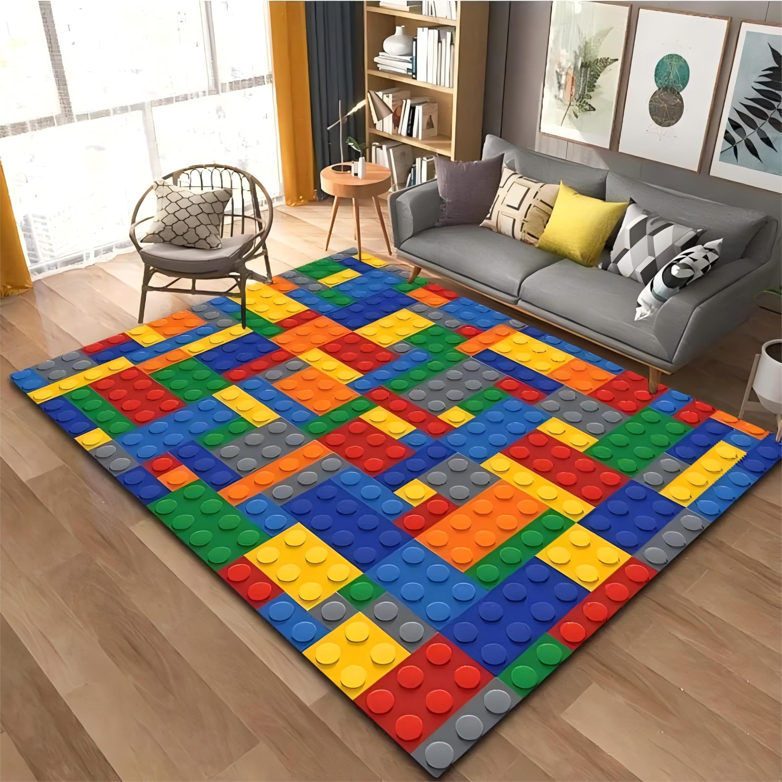 SOJAWA Area Rug, 180x260cm Colorful Building Block Print Pattern Living Room Rugs, Stylish Modern Teen Home Decor Carpets, Non-Slip Washable Bedroom Bedside Sofa Dormitory Low Pile Carpet