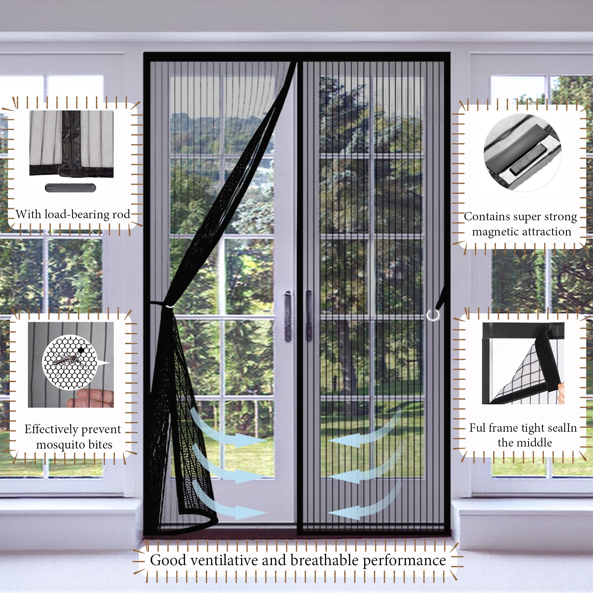Porta Magnetica per Zanzariera 138 x 224 cm Facile da Montare Tenda Magnetica Zanzariera per Porte D'Ingresso, Finestra, Nero