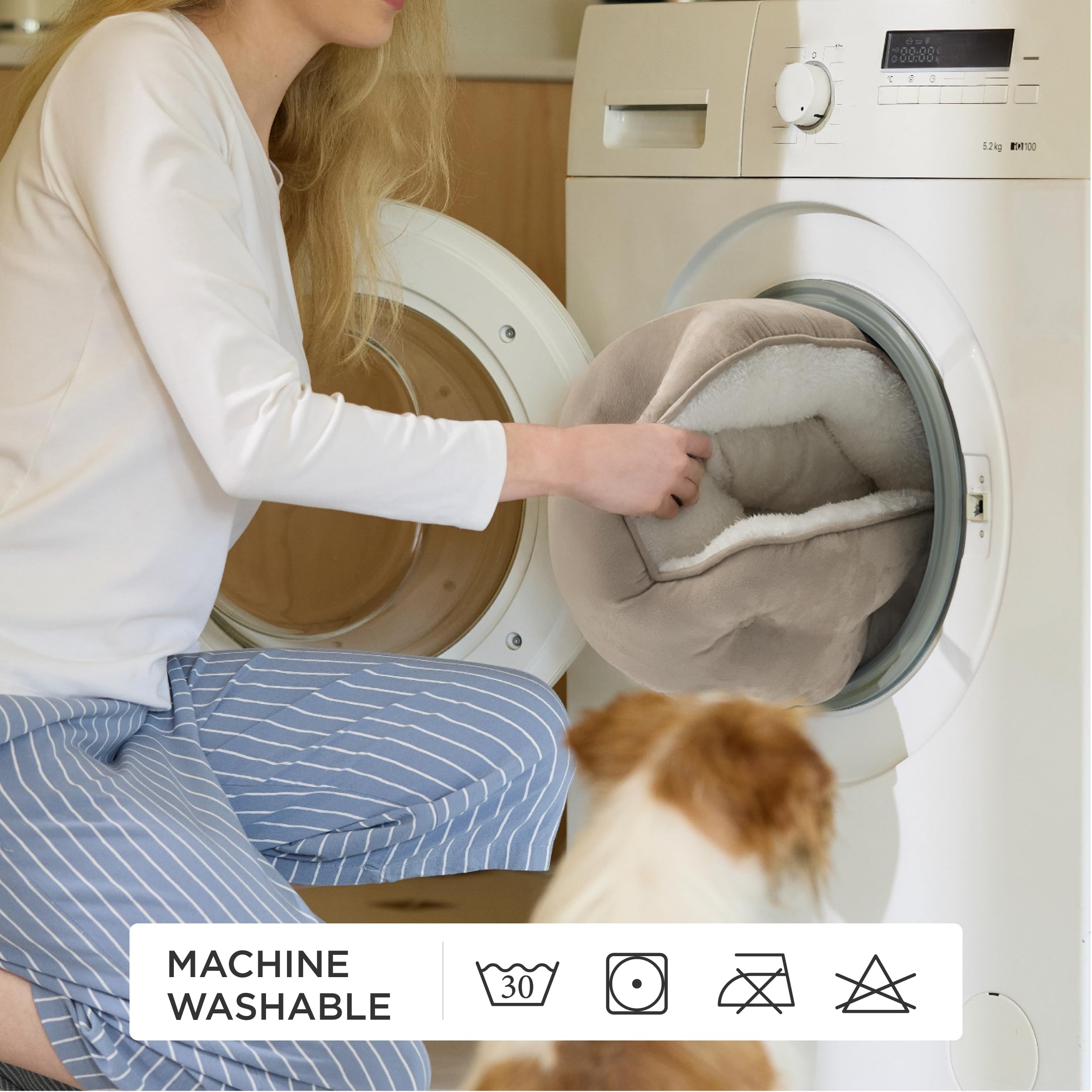 Bedsure Letto per Cani Piccoli Lavabile - Letti Grandi per Gatti da Interno e Cuccioli, Letto Rotondo per Cani di Media Taglia con Fondo Antiscivolo