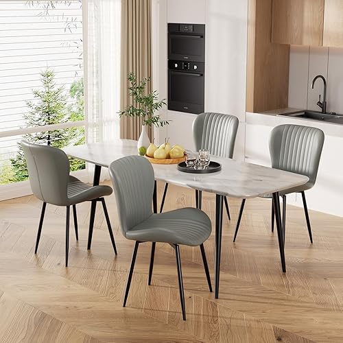 Miniatura 3 de Juego de 4 sillas de comedor tapizadas modernas, de piel sintética, sillas auxiliares de cocina, sillas de comedor con respaldo cómodo, color gris