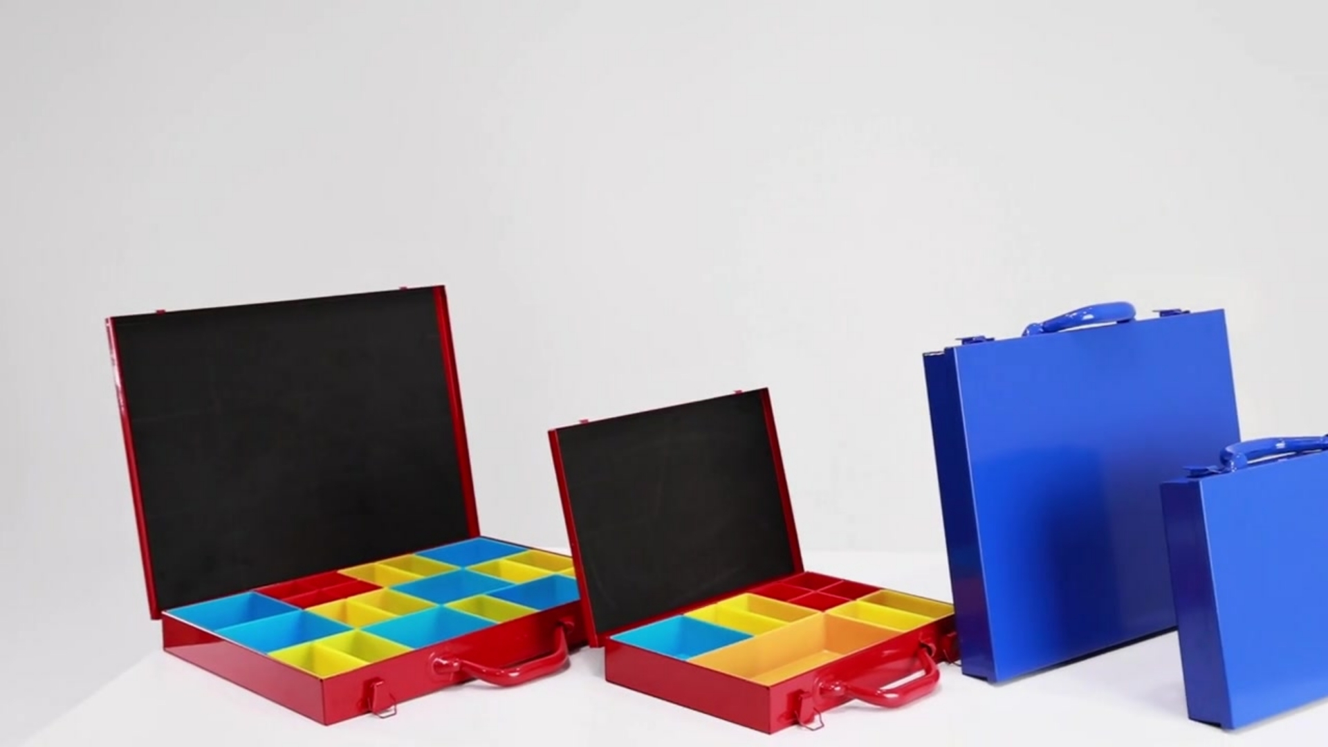 Large Metal Organizer Box with 20 Removable Compartments, Blue