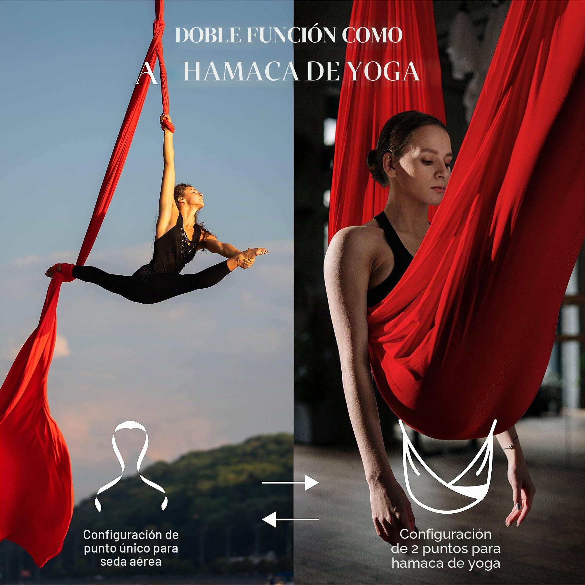 Kit de sedas aéreas de 11 yardas, sedas Ariel duraderas con hardware, giro y guía, columpio aéreo para yoga acrobático y todos los niveles (hamaca de yoga aéreo, punto de aparejo aéreo de