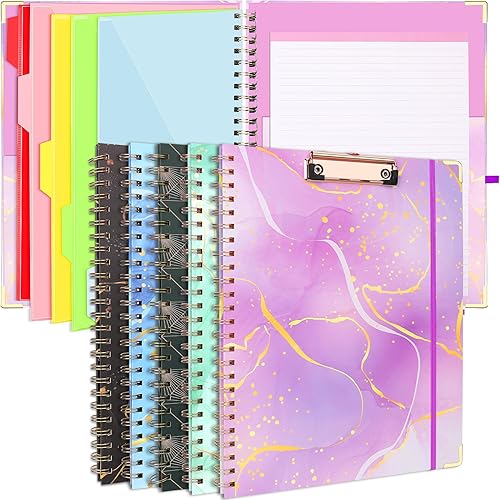 Miniatura 1 de Portapapeles en espiral con bloc de notas recargable, bonita carpeta de portapapapeles, 5 divisores con almacenamiento y 10 bolsillos, portapapeles