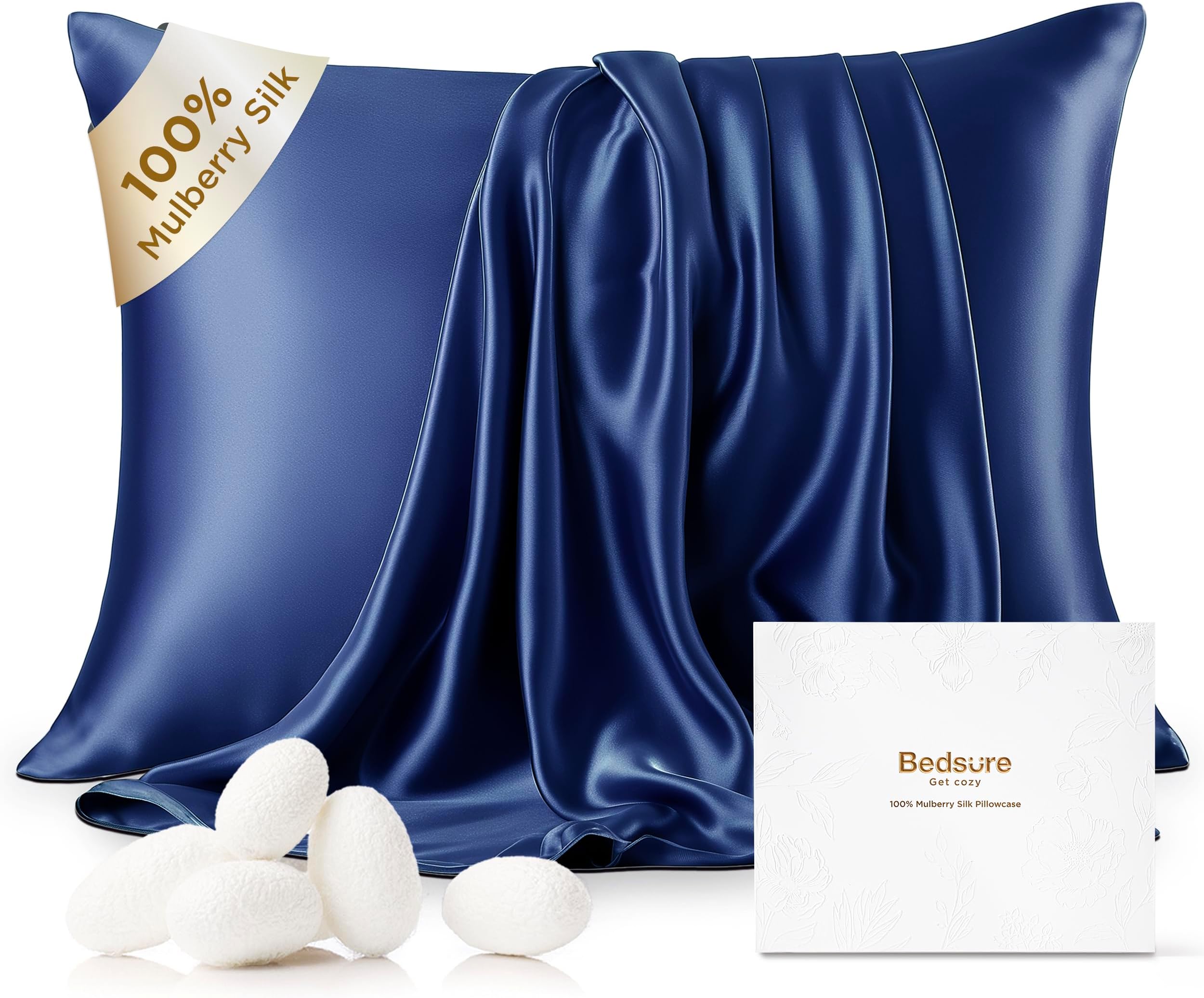 Bedsure 100% Mulberry Silk Pillowcase for Hair and Skin, Navy Blue Silk Pillow Case with Hidden Zipper, Gifts for Men, Standard Size,20x26 Inches