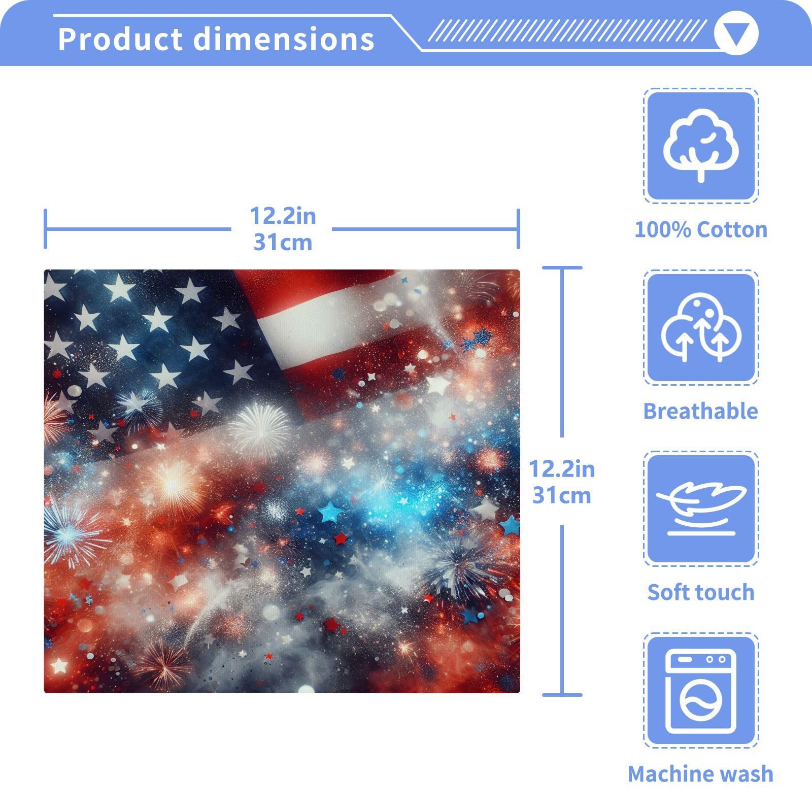 YANENDIE Independence Day Washcloths Towels, Highly Absorbent and Soft Cotton Face Cloths, 2 Pack Quick Dry Wash Cloths - 12 X 12 Inches