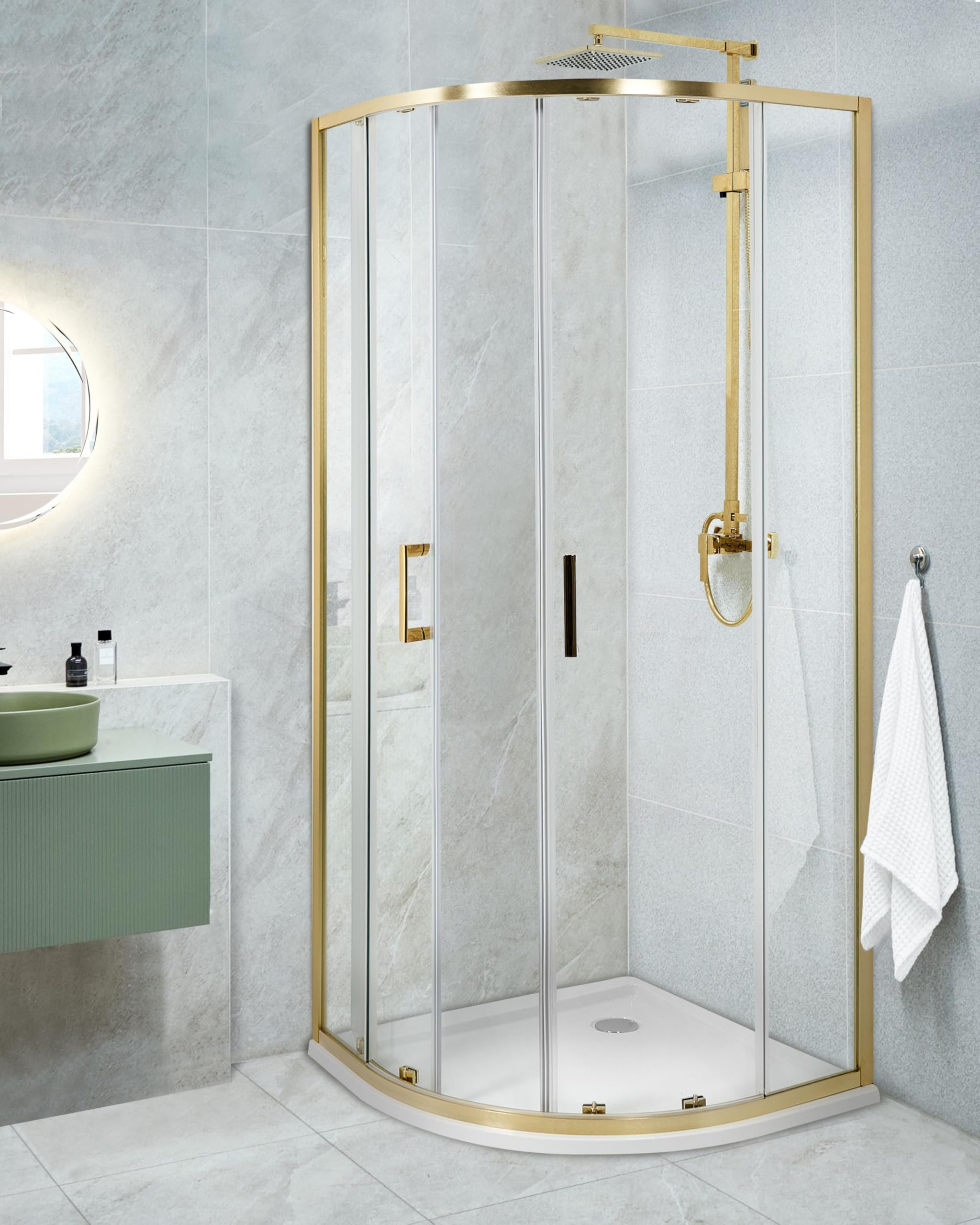 Box Doccia Vetro Temperato Doppia Porta oro 80 x 80 x 185 cm
