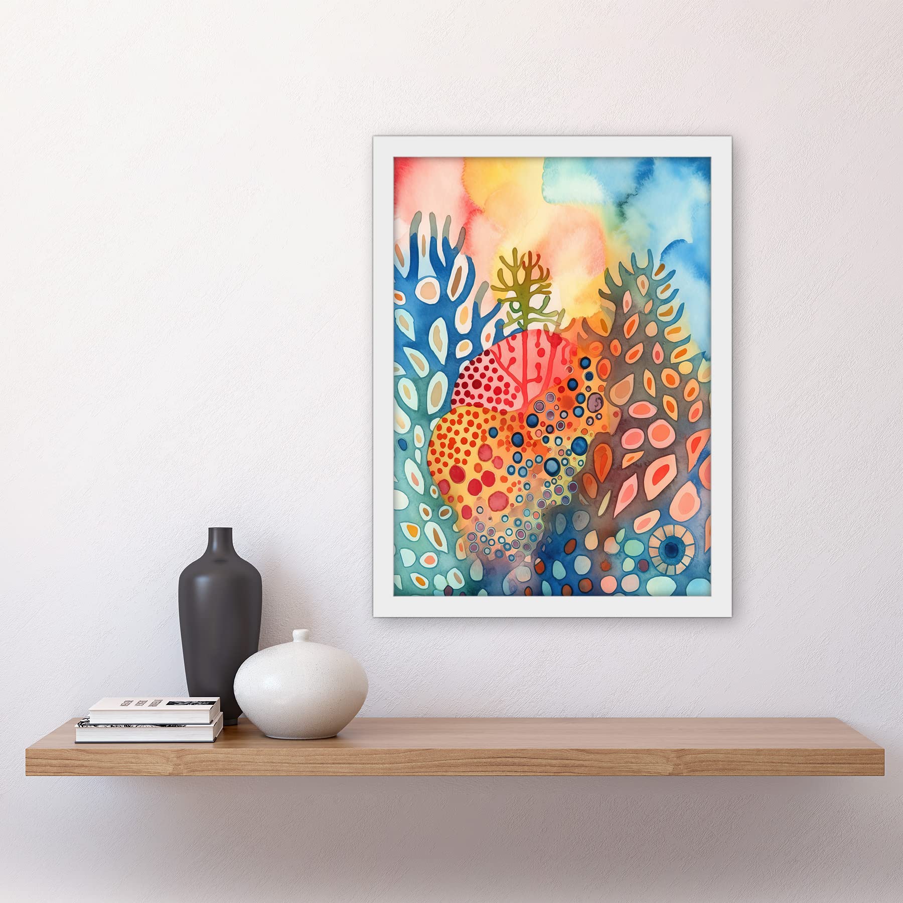 Artery8 Coral Reef Folk Art Watercolour Painting Artwork Framed A3