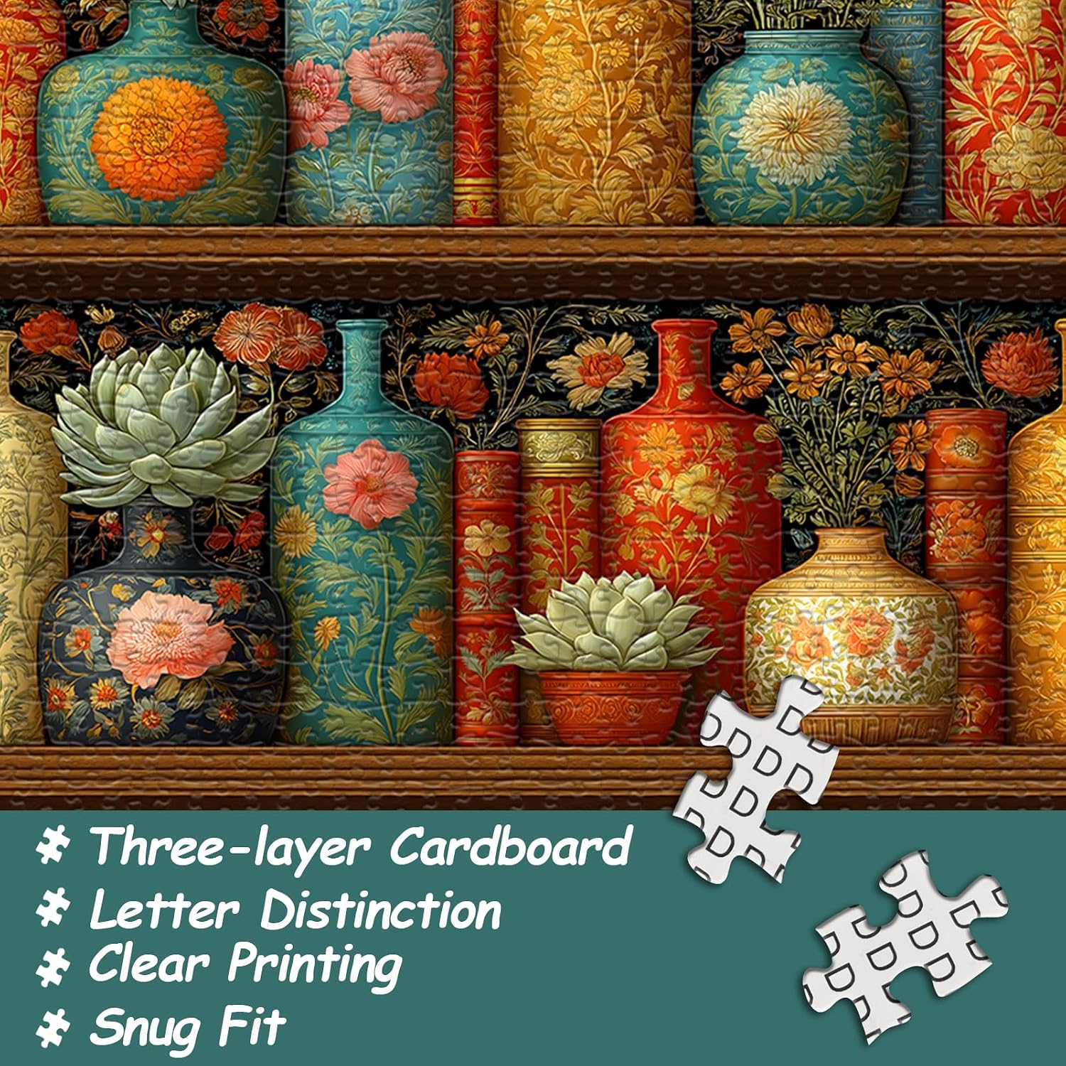 Vintage Bookshelf Puzzles for Adults 1000 Pieces, Flower Vase Jigsaw Puzzles, Floral Plant Book Puzzle, Beautiful Flower Book Vase Home Decor