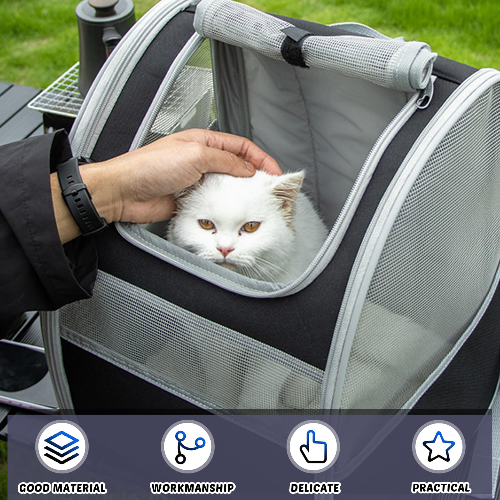 Mochila para gatos con ventana de red: mochila grande para gatos de hasta 8 kg, mochila para perros plegable para gatos, perros, bolsa para gatos con correa de seguridad interior y alfombrilla para