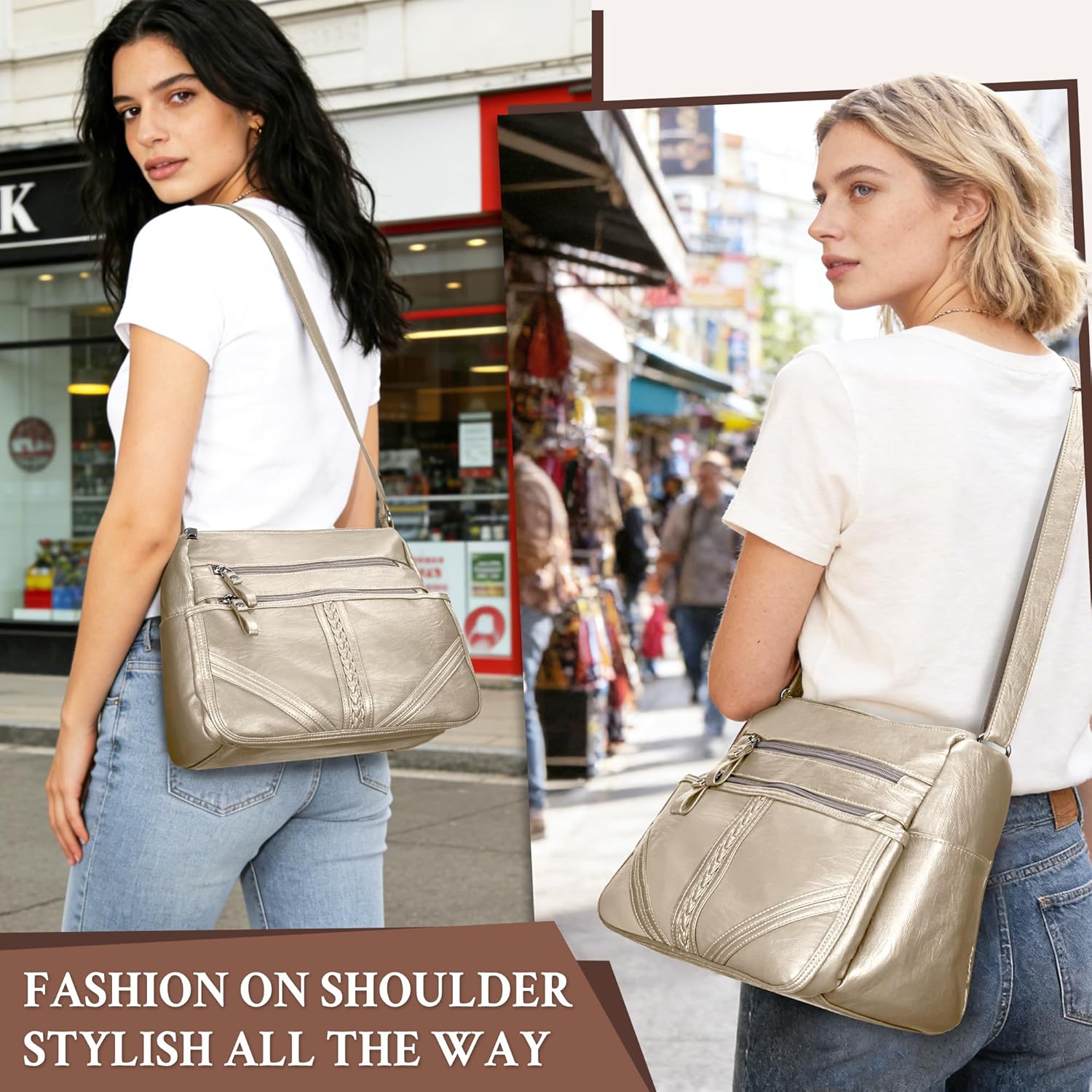 ELDA Crossbody Bags For Women Pocketbooks Soft PU Leather Purses and Handbags Multi Pocket Shoulder Bag - Image 7