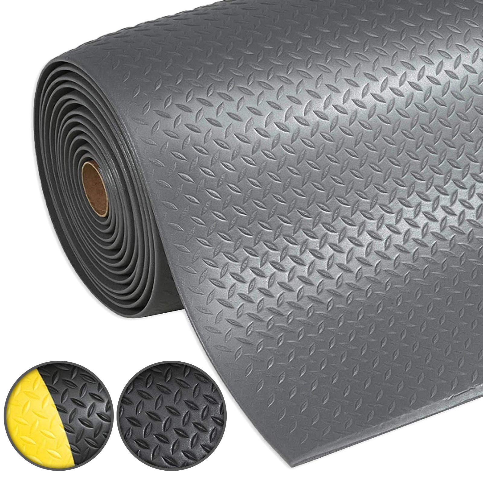 Floordirekt Tappetino anti-fatica 60 x 50 cm grigio robusto tappetino da lavoro per postazioni in piedi Dyna-Protect Diamond