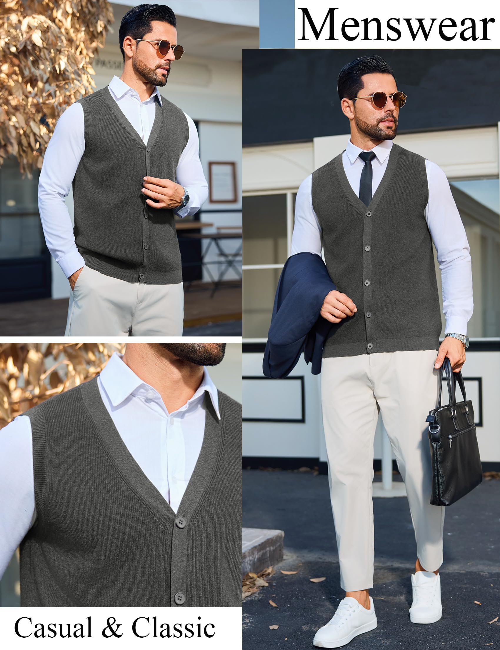 Sykooria Chaleco de Punto con Cuello en V Sin Mangas para Hombre Suéter Tejido Ligero y Elegante con Botones S-XXL