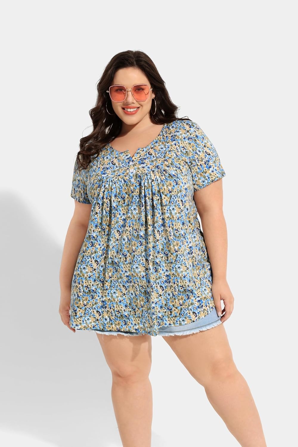 TIYOMI Plus Size Short Sleeve Tops for Women Buttons Up Shirts Summer Dressy Blouses Swing Tunics XL-5XL - Image 2