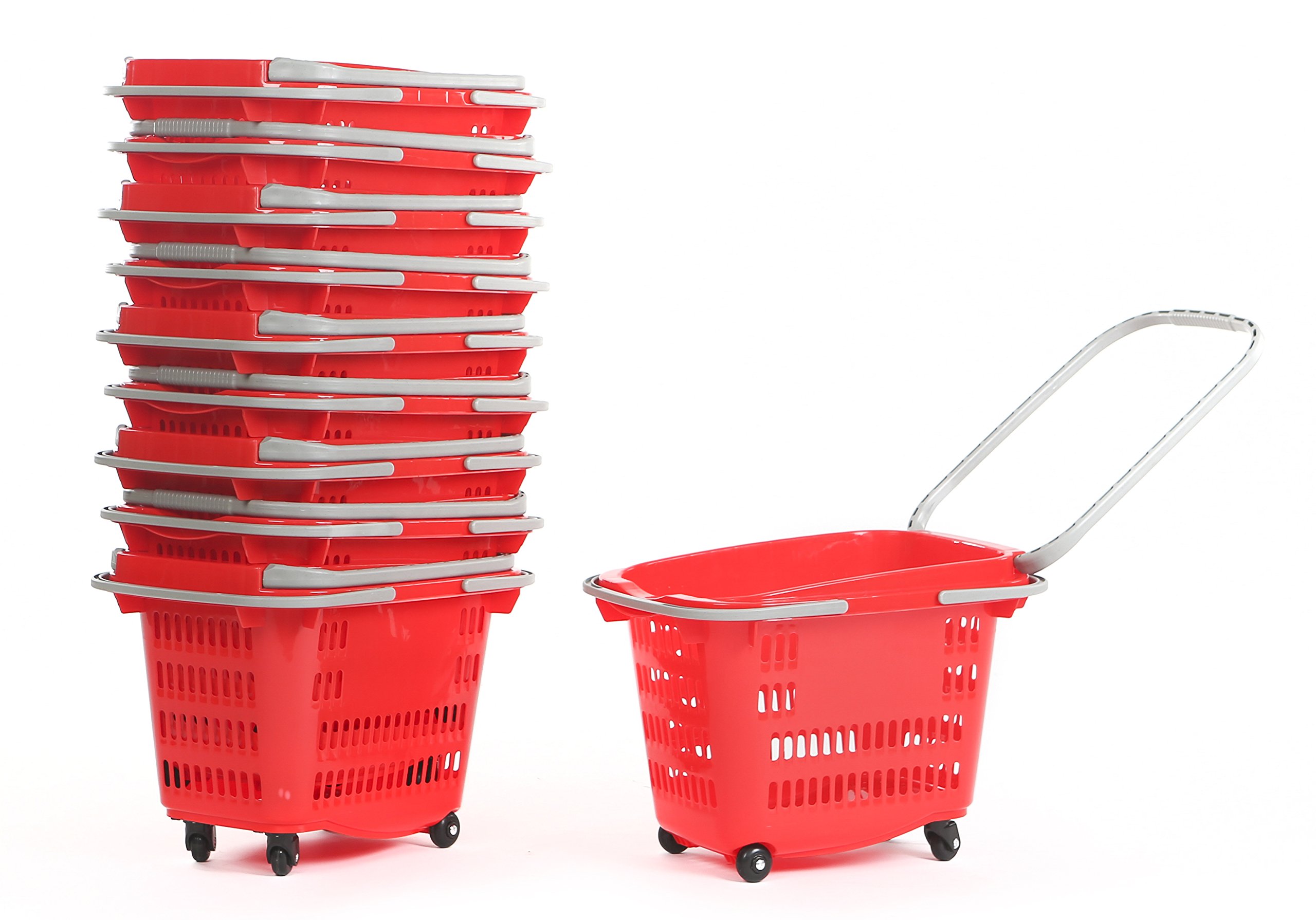 Advance Carts TB34-R Rolling Basket with 4 Wheels, 34 L, Red