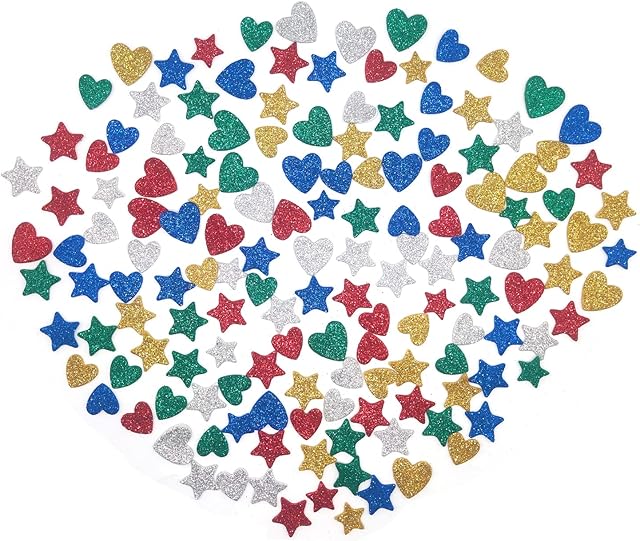 ALLY-MAGIC Glitter Foam Stickers 150Pcs Self Adhesive Colorful Star Heart Shape Stickers Sparkly Glitter Stickers for Children Adult Crafts Creative DIY Scrapbooking Wall Card Making Y2-SGPMTZ