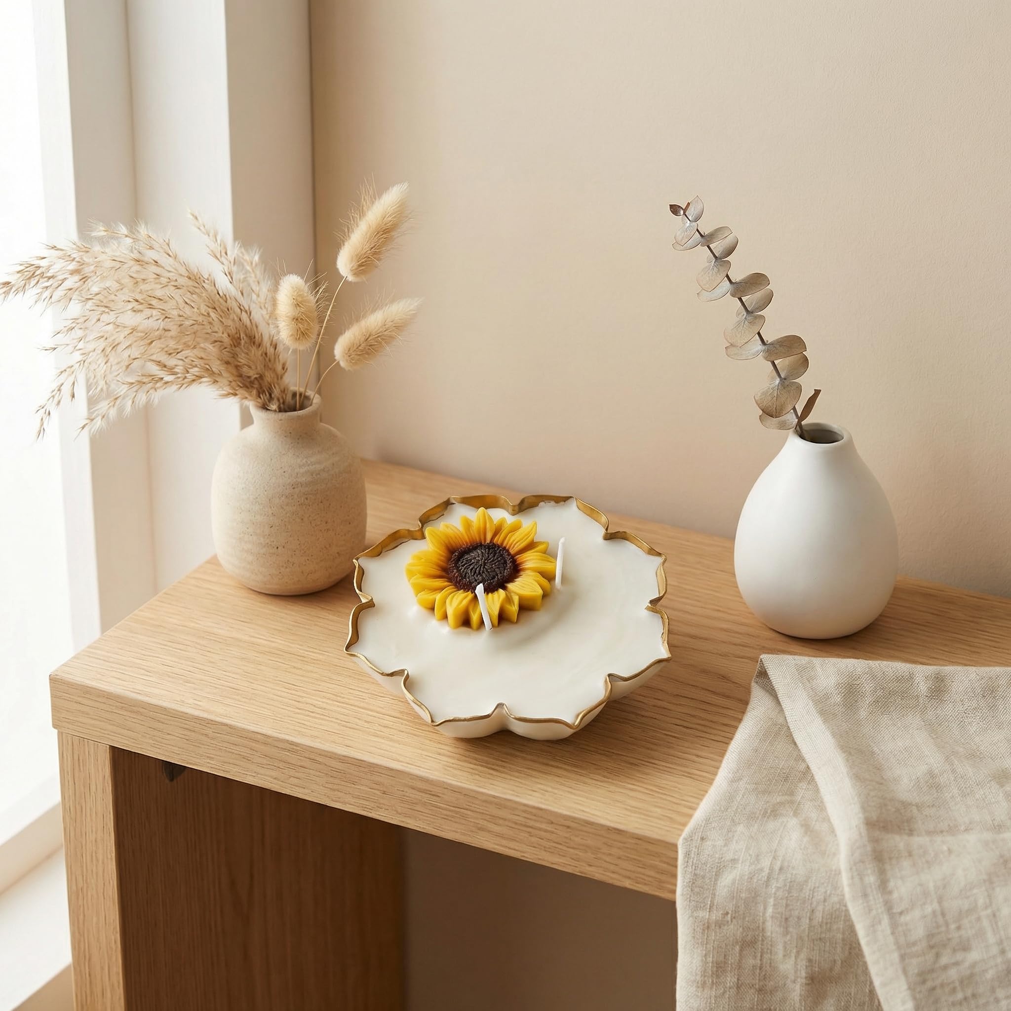 Sunflower Urli Candle with Vanilla Jasmine Fragrance | Handcrafted Floral Wax Candle in Metal Urli | Aesthetic Home Décor, Festive & Gifting Candle-image-11