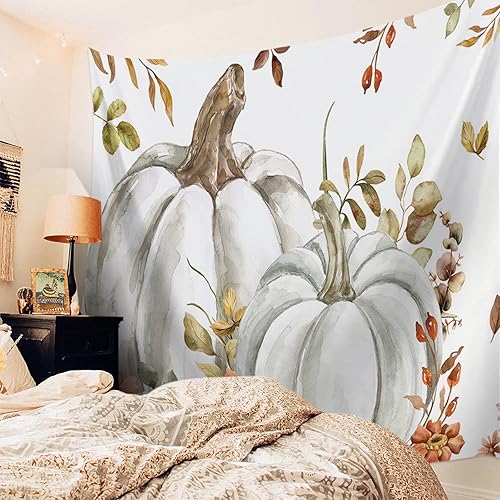 Miniatura 3 de Tapiz para colgar en la pared, tapices estéticos para dormitorio, decoración de Acción de Gracias, calabaza gris, hojas de arce, tapiz de pared
