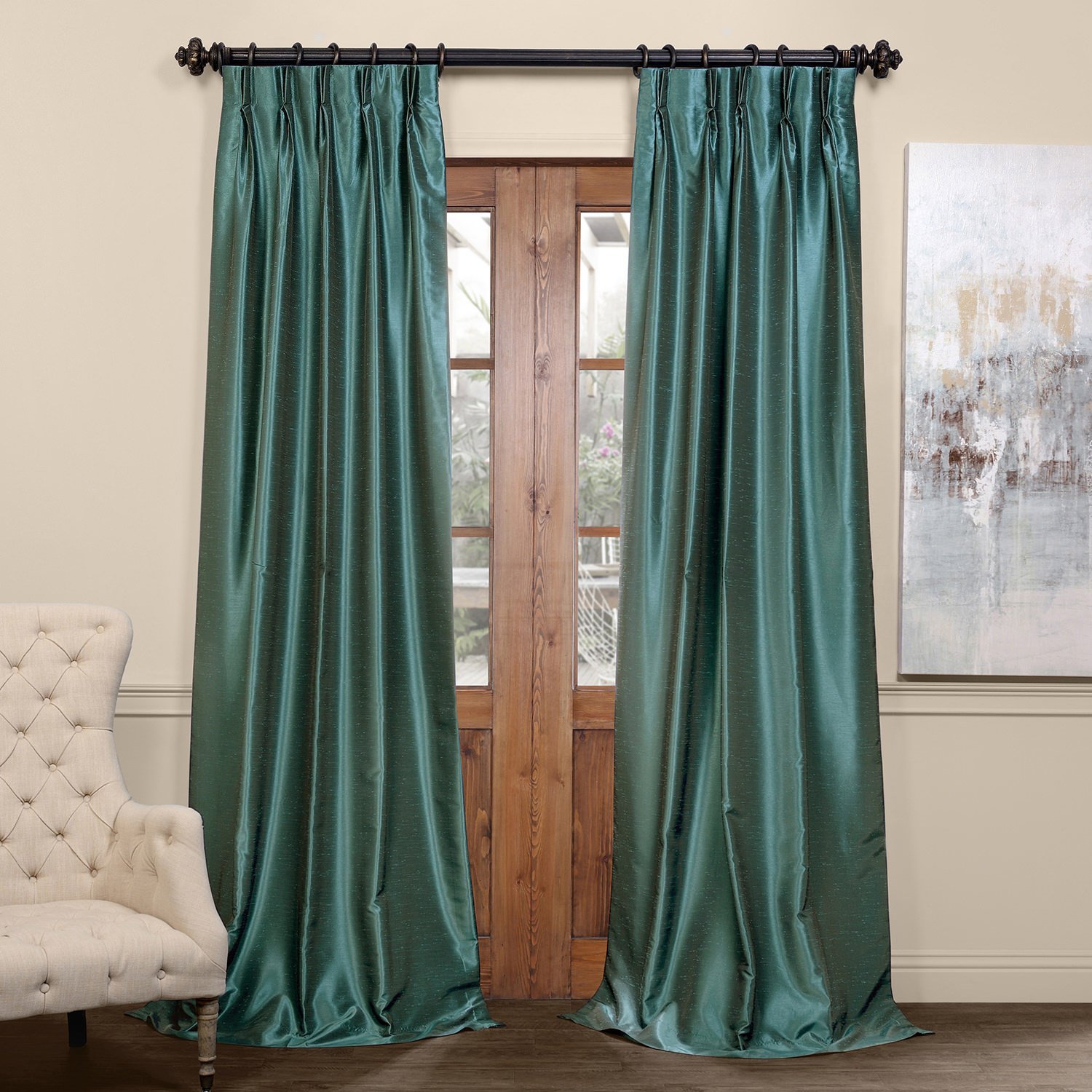 Green Faux Silk Curtains Curtains & Drapes 2023