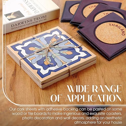 Miniatura 6 de Chunful 60 piezas de cuadrados de corcho autoadhesivos de 6 x 6 pulgadas, hojas de corcho para posavasos, azulejos de cerámica, alfombras, mini