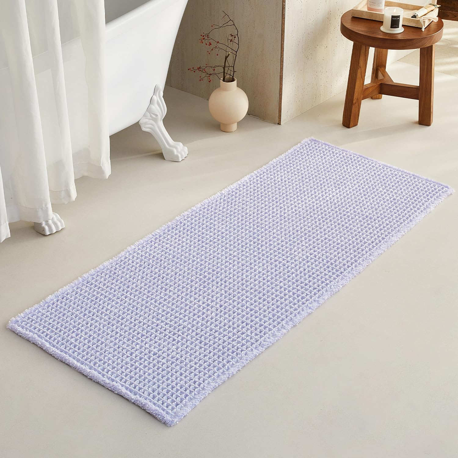 TYUU Waffle Runner Rug Bathroom, Boho Bathroom Rugs Non Slip Washable Long Super Absorbent Quick Dry Cute Bath Mat Farmhouse Bath Mat, 60''x24''