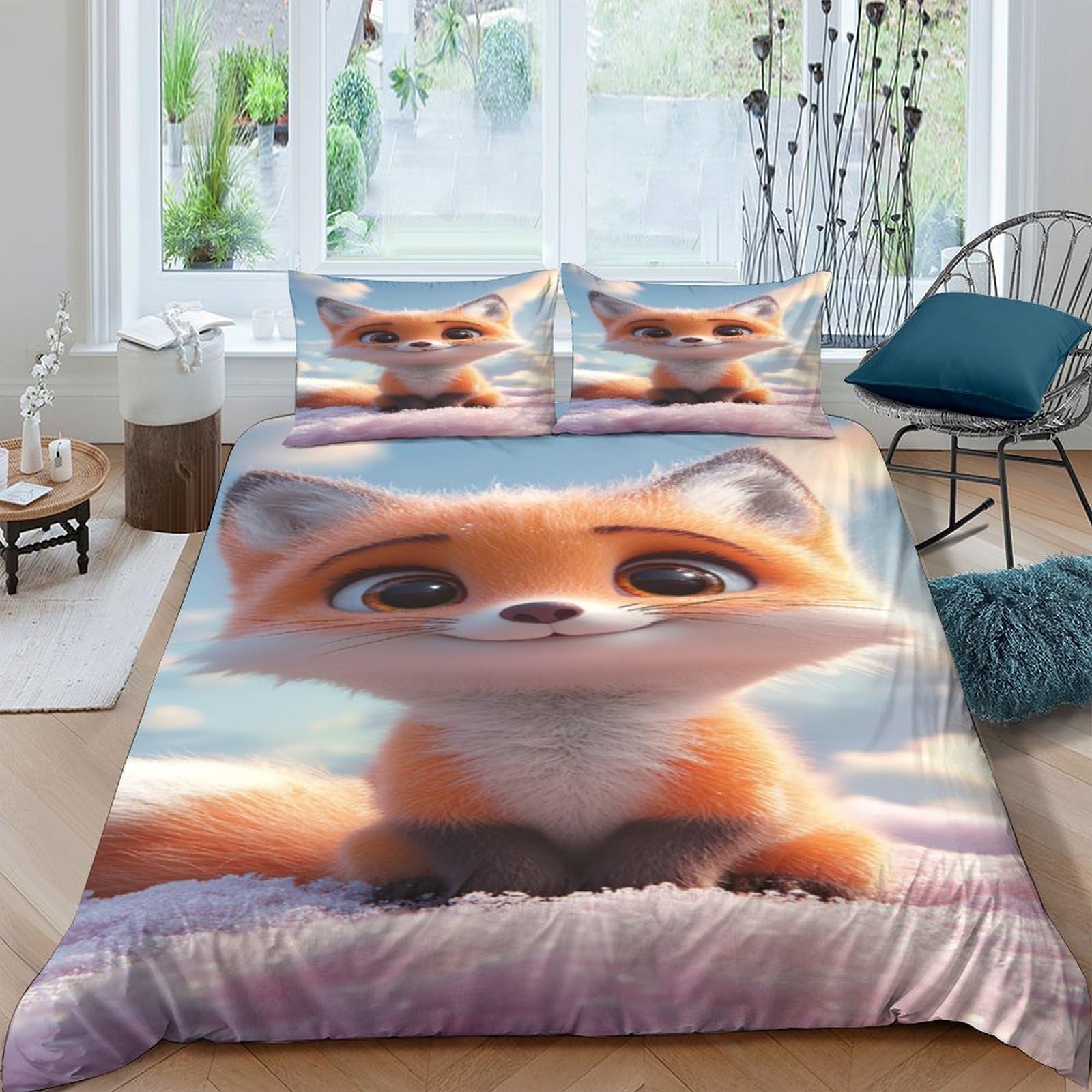 Ctjqhvkz Style-7 3D Printed Cute Fox Fitted Sheet Microfiber Soft Anti-Slip Animal Cartoon Bed Sheet For Bedroom Dorm Room Decor Single（135X200cm）