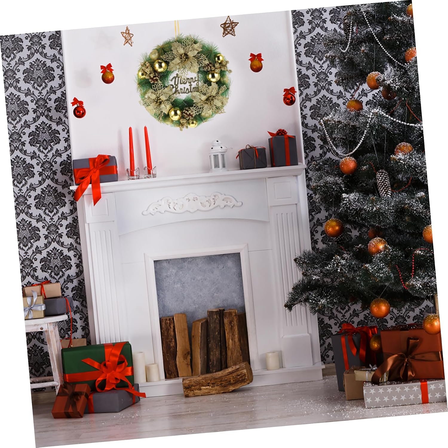 Wakauto Christmas Wreath Pendant Rustic Pine Garland Home Door Hanging Decor Creative Ornament for Festive Holiday Decoration and Gift