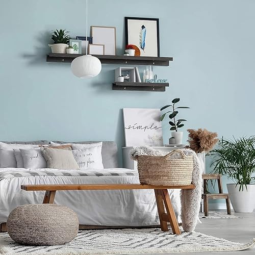 Miniatura 2 de Icona Bay Estantes flotantes de 24 pulgadas para pared, juego de 3 en negro ébano, estilo rústico moderno, estantes de exhibición montados en la