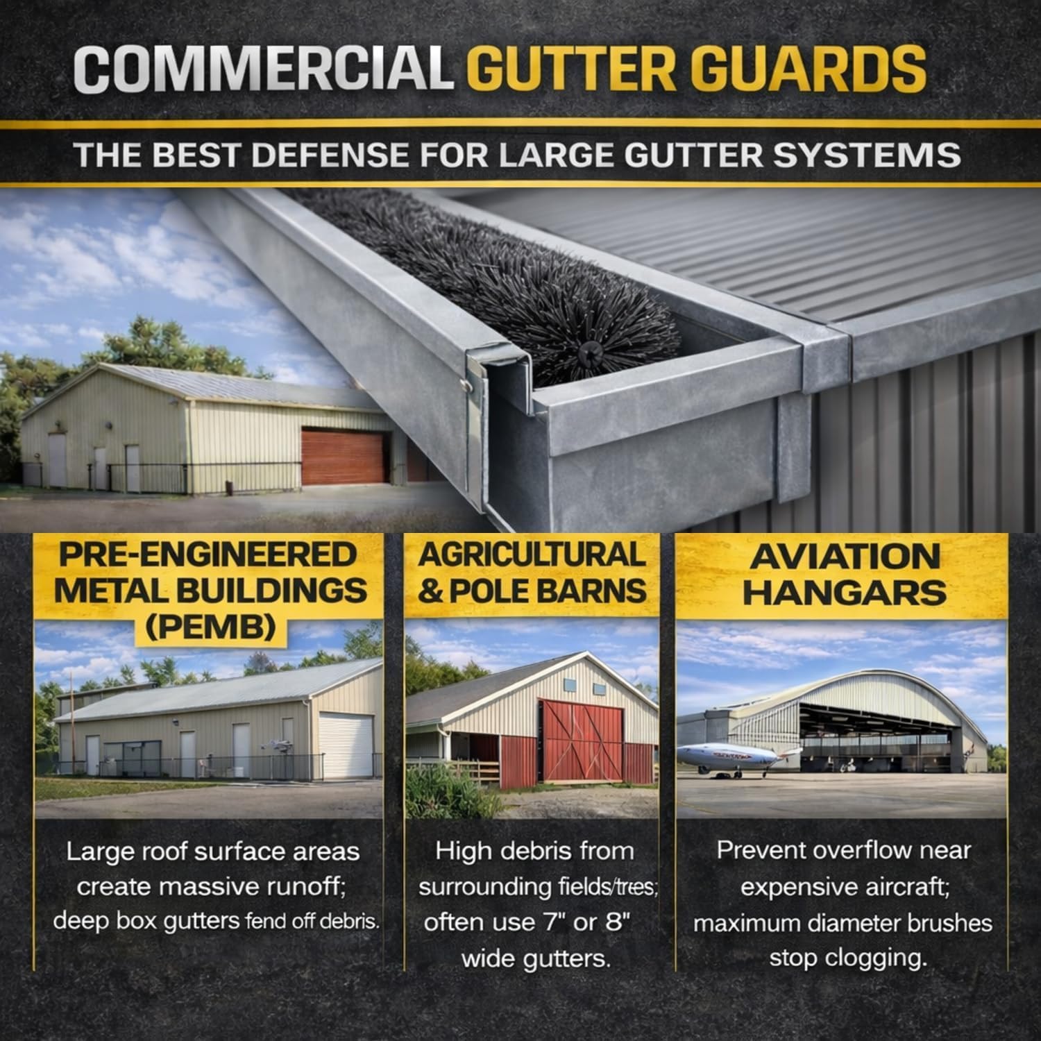 GutterBrush Commercial Gutter Guard Sample Pack | 5 Sample Diameters | Easy Install Prevents Clogs | Fits Metal Building Gutters, Schools, Churches | Made in USA