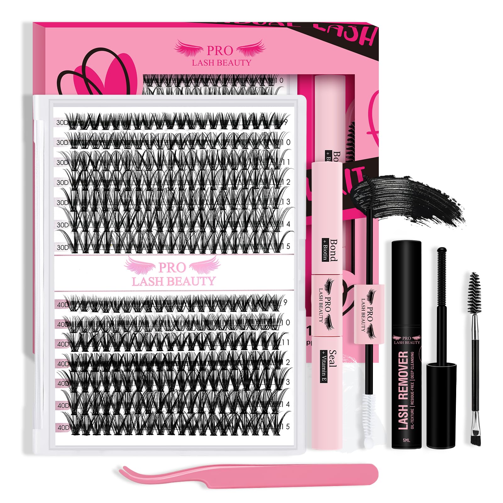 PRO Kit pestañas pelo a pelo Kit de extensión de pestañas DIY com 280 peças de pegamento y sellado de pestañas, removedor de pegamento de pestañas, aplicador (30D+40D-9-15mix kit)