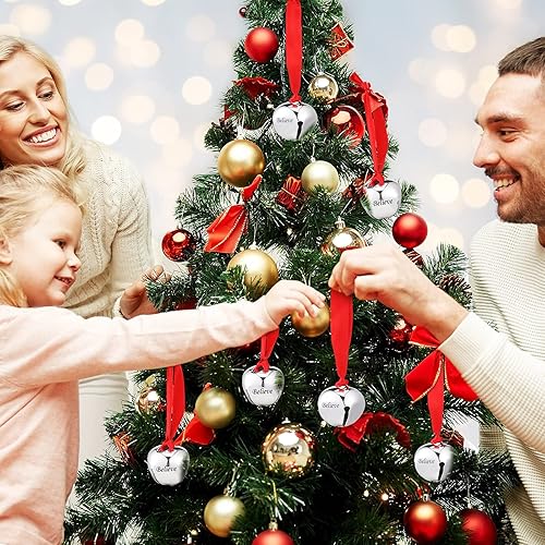 Miniatura 4 de Adorno de campana de Navidad de 1.6 pulgadas, decoración de trineo de Navidad, campana de árbol de Navidad con cinta, decoraciones navideñas para