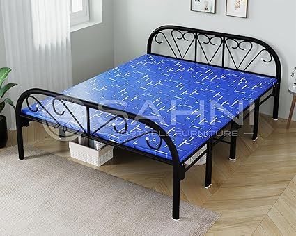 Sahni Furniture Double Size Iron/Metal/Steel Folding Bed with 1inch Fixed Mattress top Multi Colour (188 cm x 121 cm, Glossy Finish)
