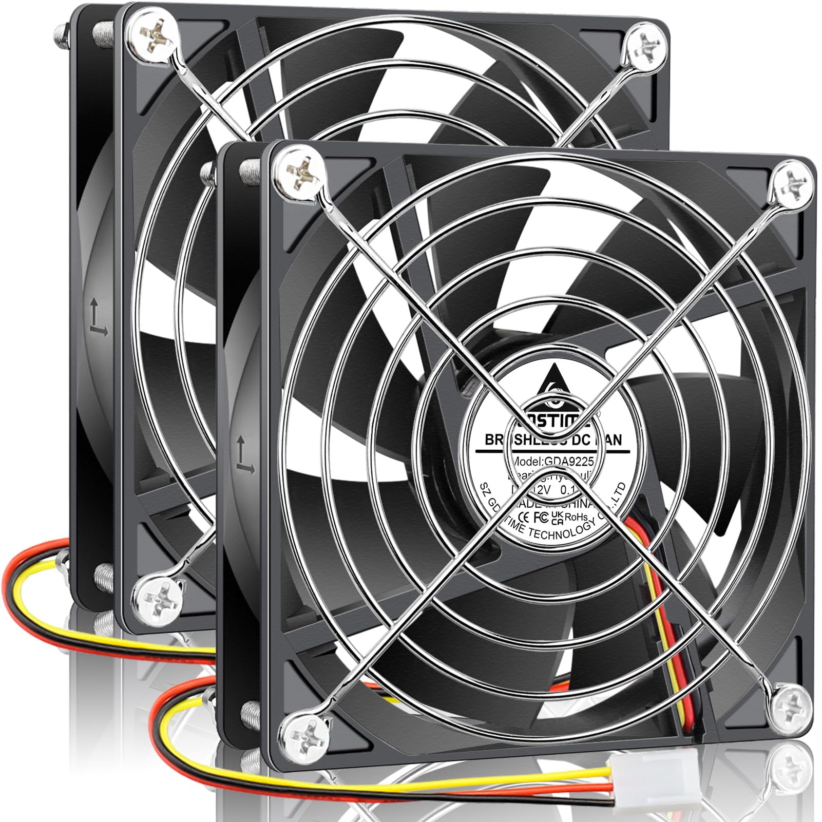 GDSTIME 2 Pack 92mm Computer Case Fan 3 Pin 12V DC Brushless Cooling Fans 90mm 92x92x25mm Replacement for NAS CPU Coolers