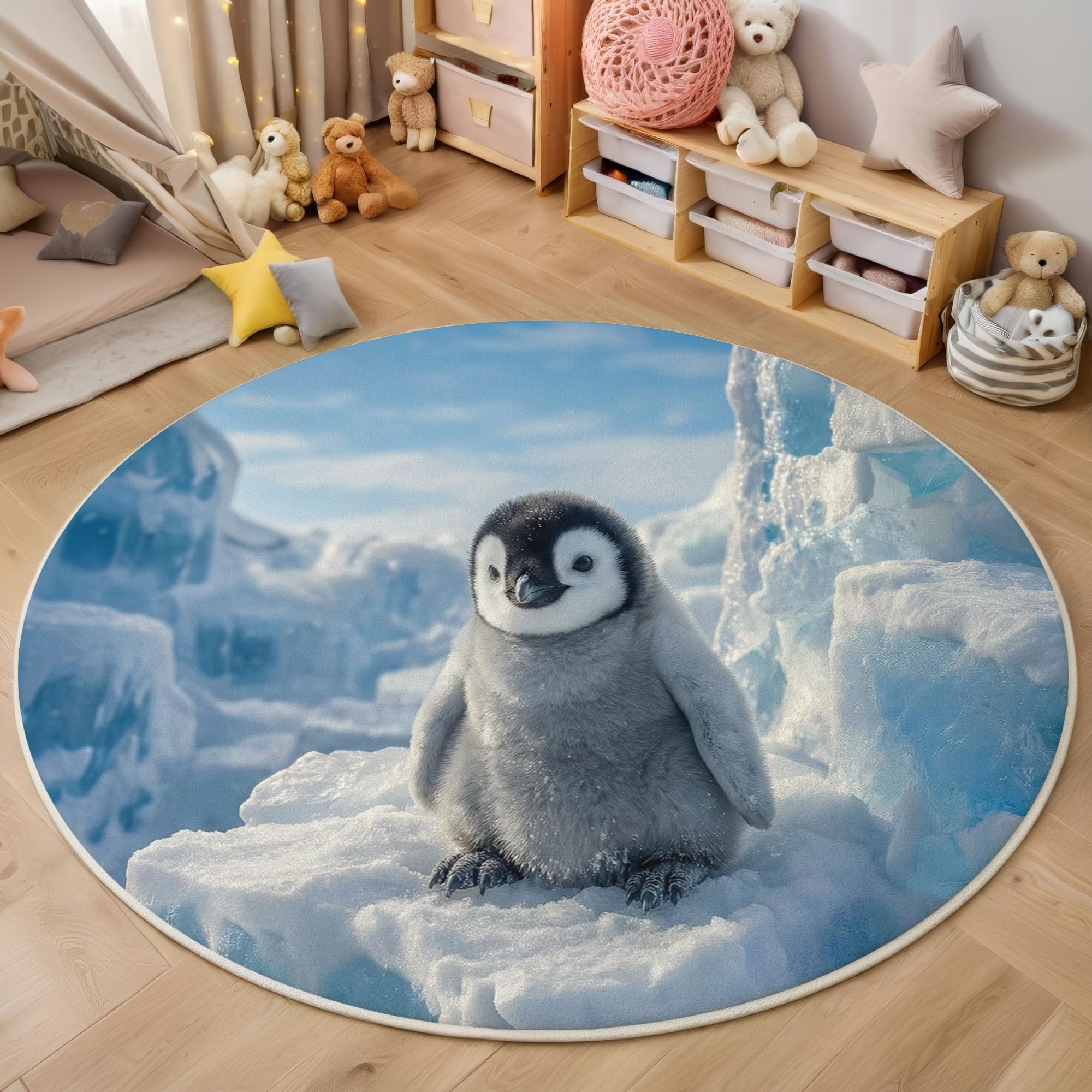 Tapis rond de chambre bleu ciel pour salon et espace jeux
