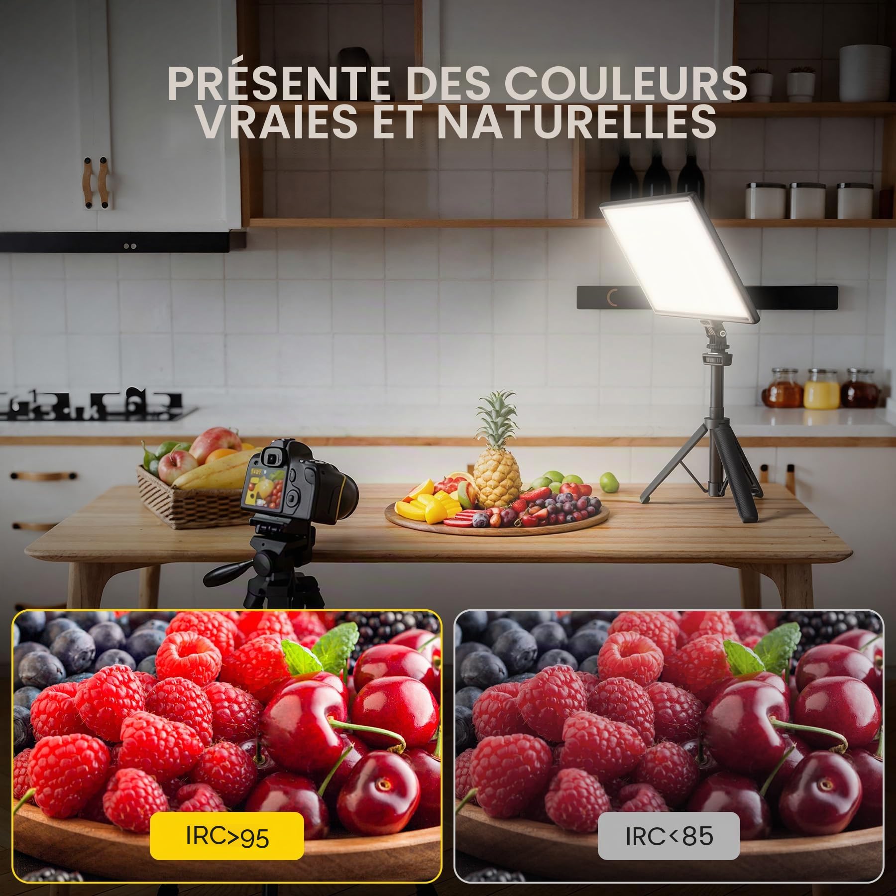 RALENO Lampe LED Vidéo, Lumière Photo Dimmable 2500-6500K CRI95+ avec Écran LCD et Batterie 8000mAh,Lumière vidéo pour Photographie en Bas Angle, Visioconférence, Streaming de Jeu et Youtube