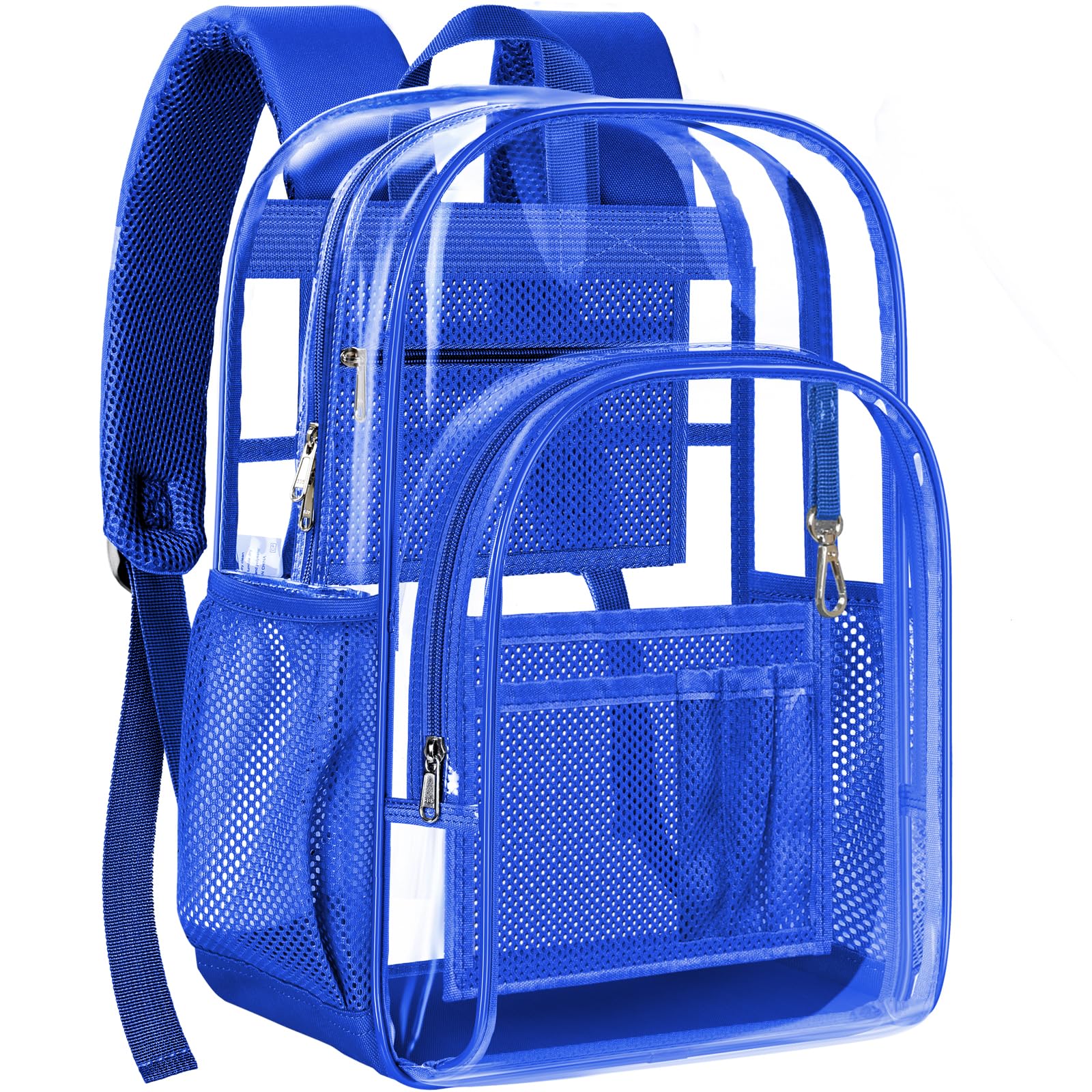 PAMANO Clear Backpack, Heavy Duty Transparent with Reinforced Bottom See Through Backpack for College, Travel, Workplace Security, Blue