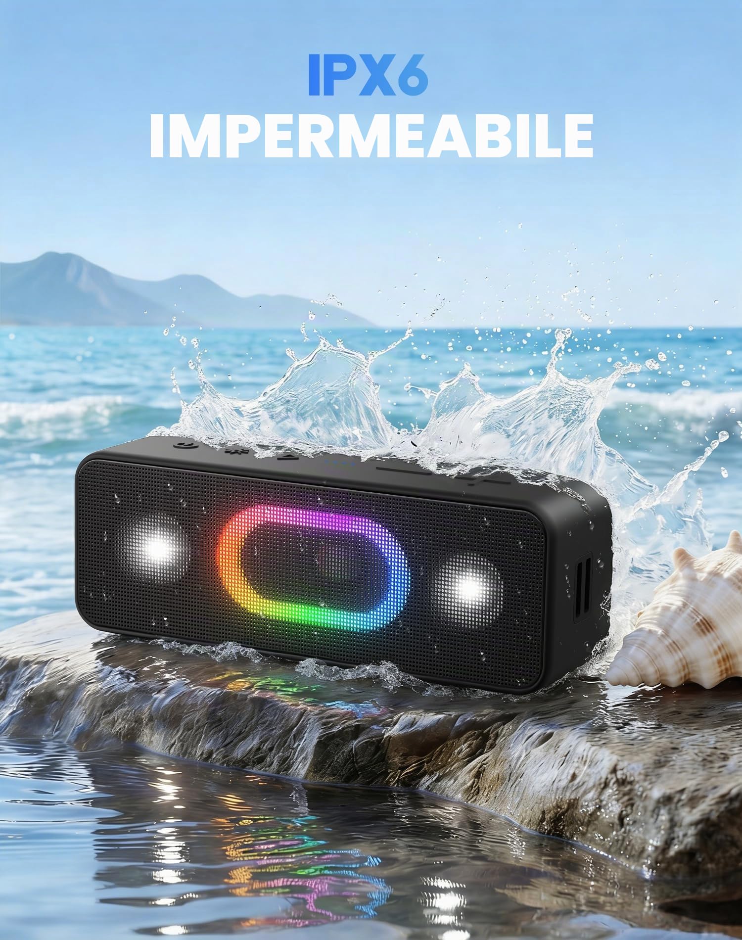 Ortizan Cassa Bluetooth Portatile, Wireless Altoparlante Bluetooth 5.3, Con Uscita 16W, 24h, IPX6, Bassi Stereo Hi-Fi 3D, Accoppiamento Stereo, AUX In, TWS, Adatta Per Casa, Esterno, Viaggi
