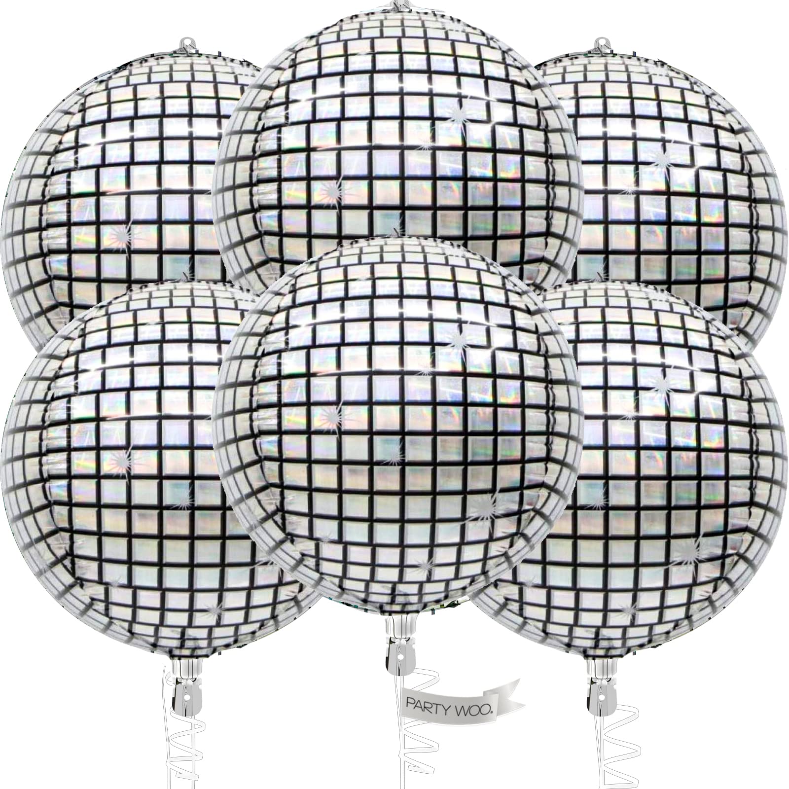 PartyWoo Silver Disco Ball Foil Balloons 6pcs 22 Inch Large Round Foil Big Giant 4D Jumbo Inflatable Mirror Ball Mylar Balloons for Graduation Birthday Engagement Space Themed Party Decorations