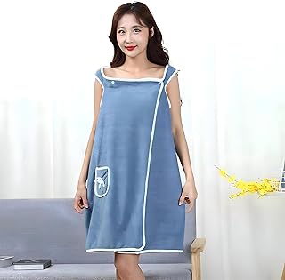 منشفة حمام نسائية أنيقة بتصميم رداء، مصنوعة من مادة ناعمة، مثالية للاستخدام في المنتجعات الصحية والحمام لتعزيز وقت الاسترخاء الخاص بك (ازرق)